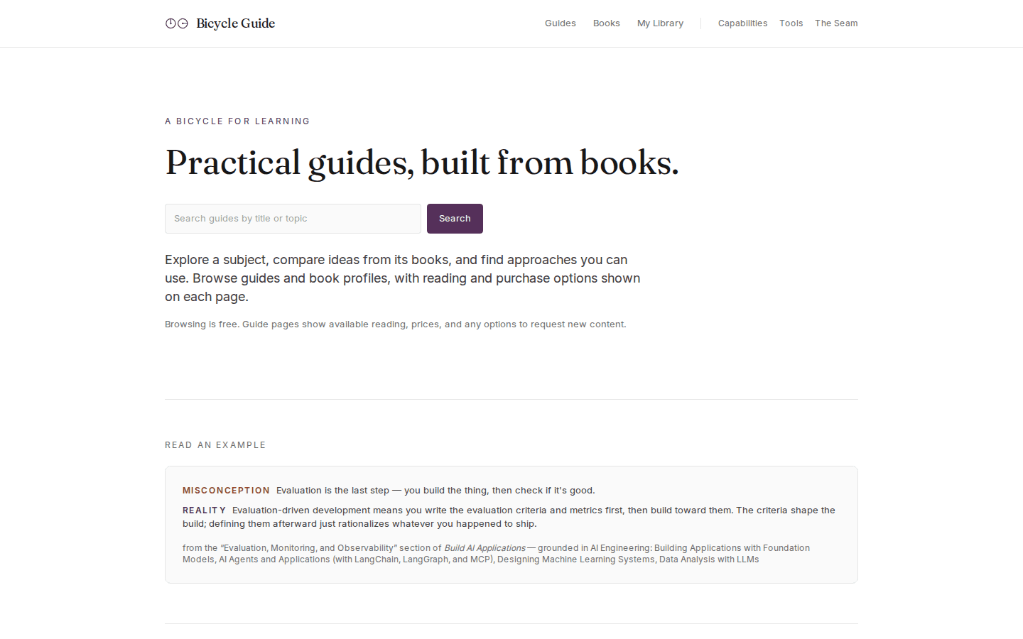 Bicycle Guide landing — grounded how-to guides built from a field's actual canon (2026-09-29).
