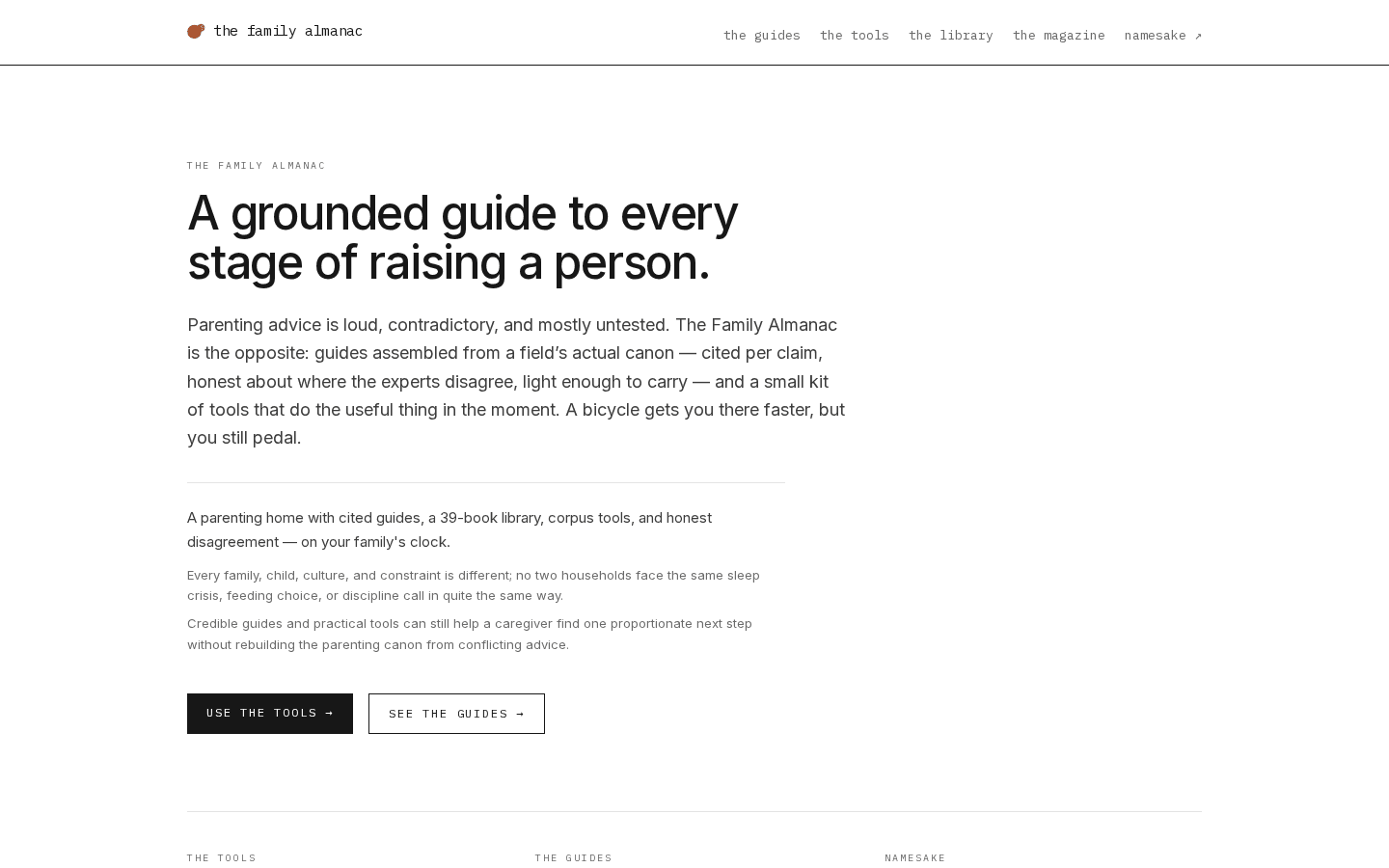The Family Almanac — a grounded guide to every stage of raising a person (2026-09-29).