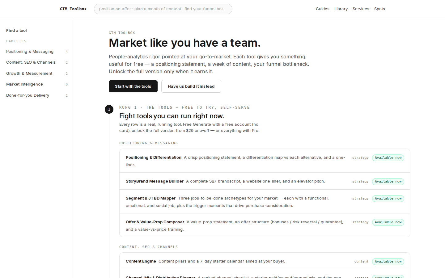 GTM Toolbox — marketing and sales tools for small teams.