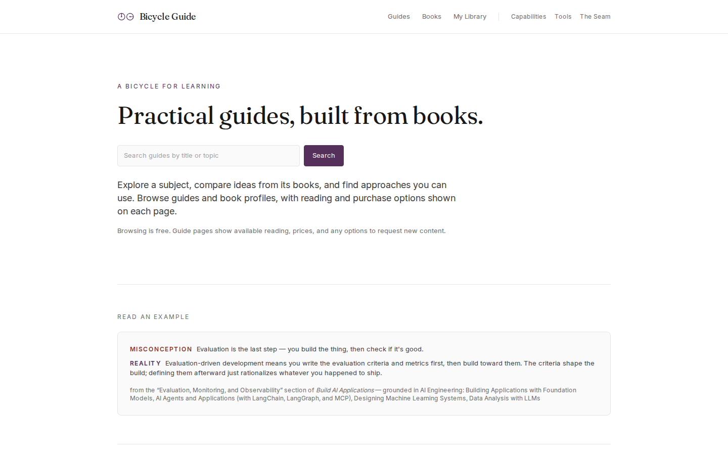 Bicycle Guide landing — grounded how-to guides built from a field's actual canon (2026-09-29).